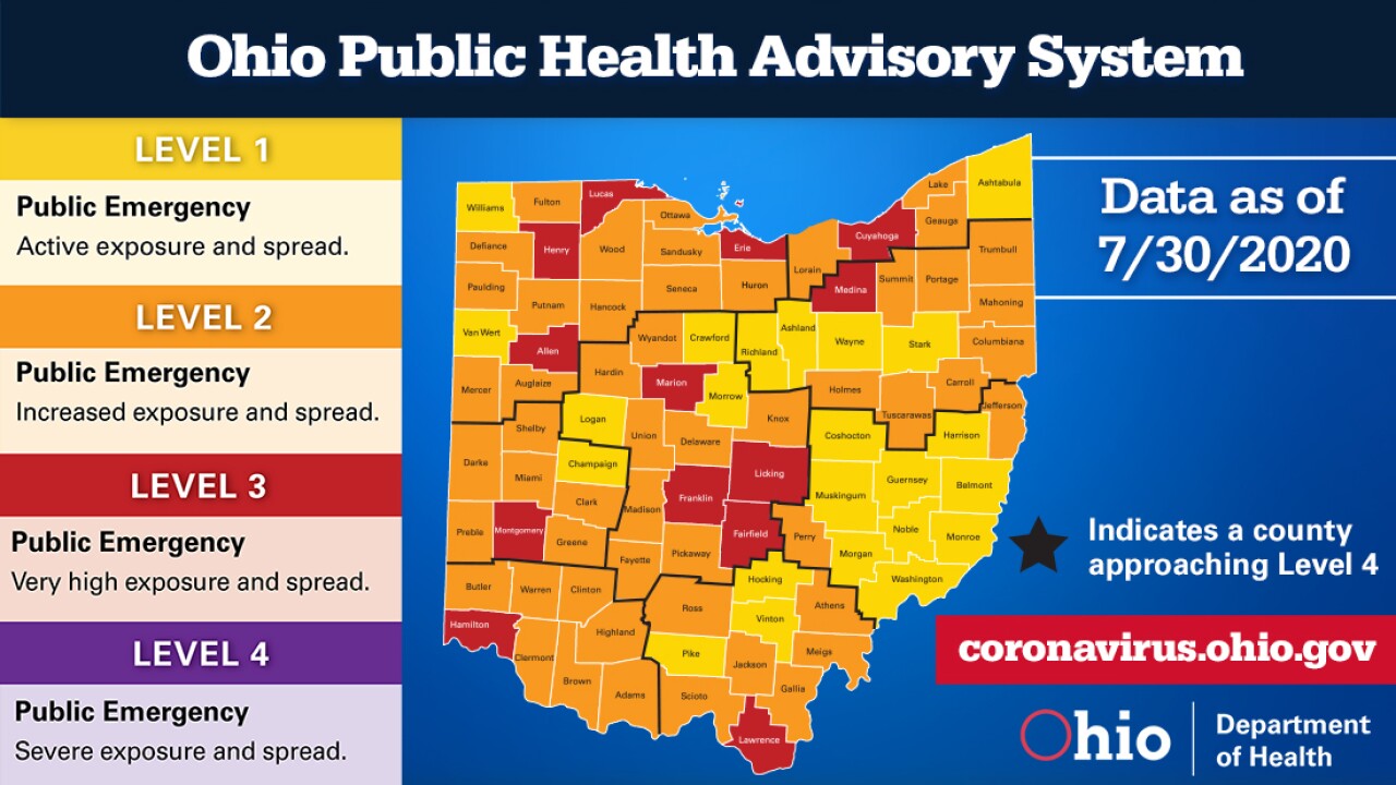 10 Counties Downgraded To Orange Level 2 On Ohio Public Health Advisory System Weekly Update