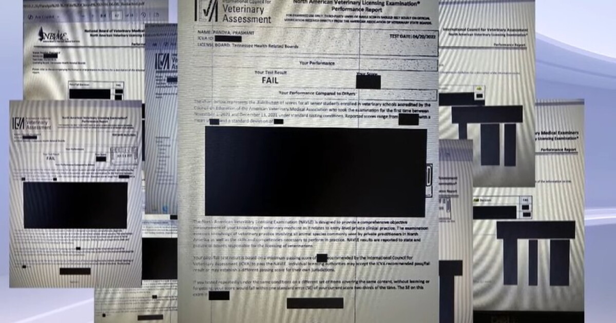 Quality Failures Tree Records show Caudle Vet failed licensing exam 10 times