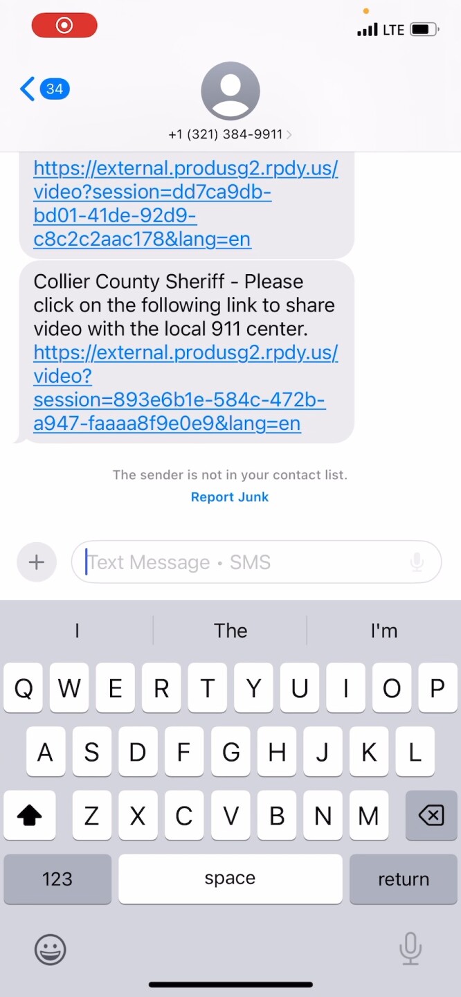Example photo of receiving a link to broadcast video.