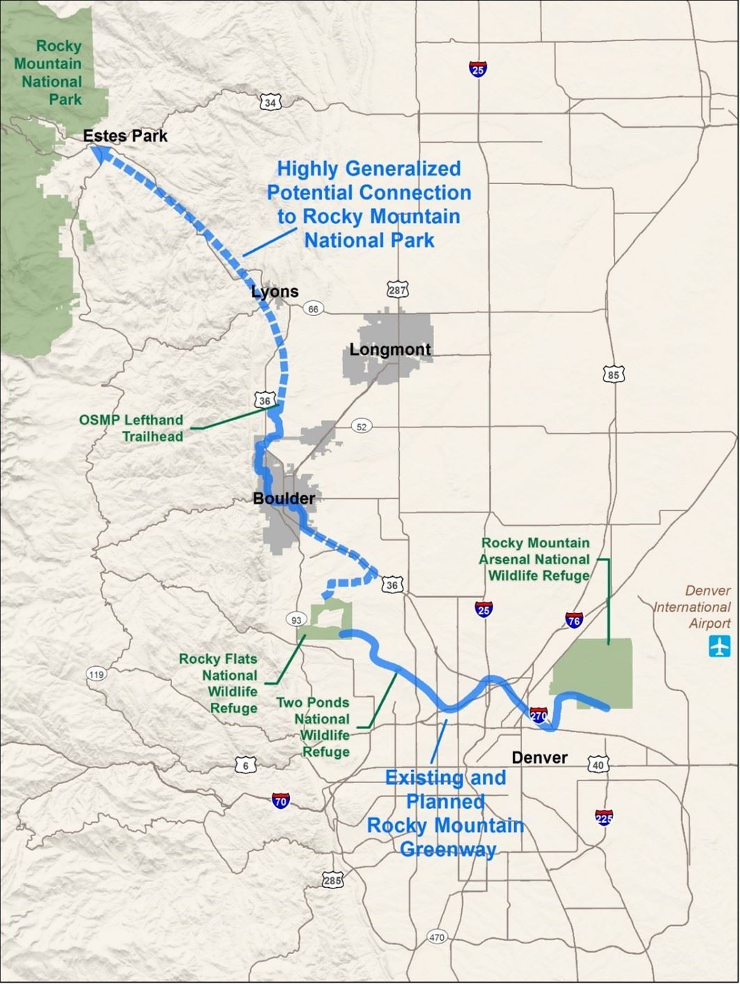 Map of Rocky Mountain Greenway