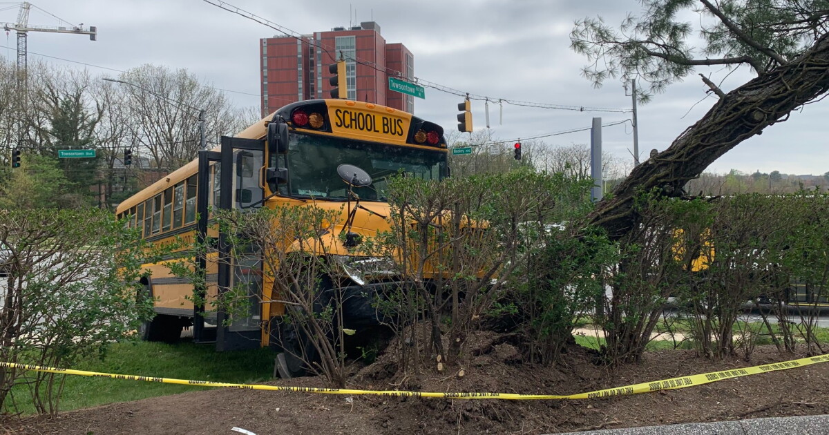 School bus carrying about 40 students crashes into tree in Towson