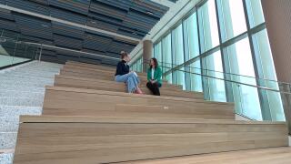Sabrina Weiss, Senior Vice President at Omaha Performing Arts, right, speaks with KMTV's Mary Nelson ahead of the public open house at the new Tenaska Center for Arts Engagement.