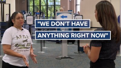 Mickey Alston, a union official with the American Federation of Government Employees, speaks with WPTV reporter Kayla McDermott on Nov. 17, 2025.