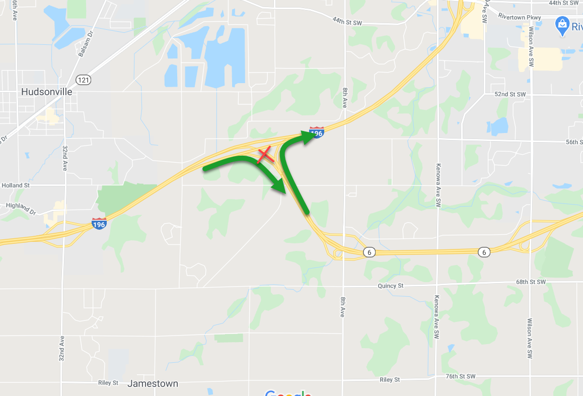 Map I-196 M-6 interchange changes.png