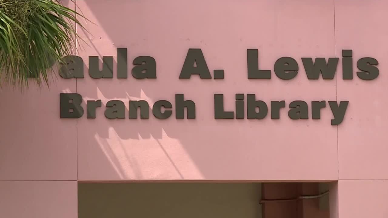 Paula A. Lewis Branch Library sign in Port St. Lucie