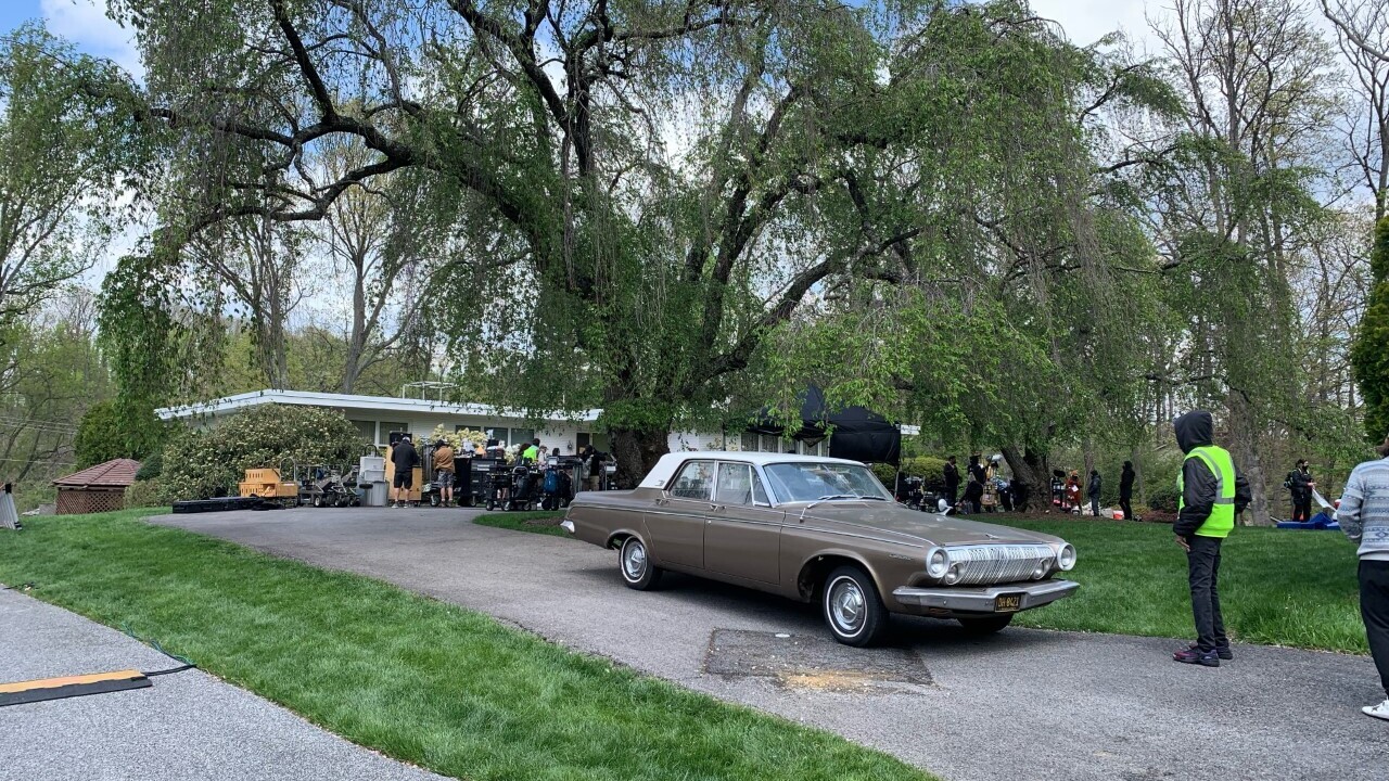 Film crews in Pikesville in April