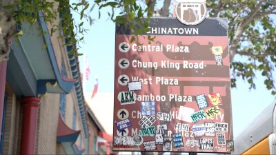 A sign in Los Angeles' Chinatown neighborhood