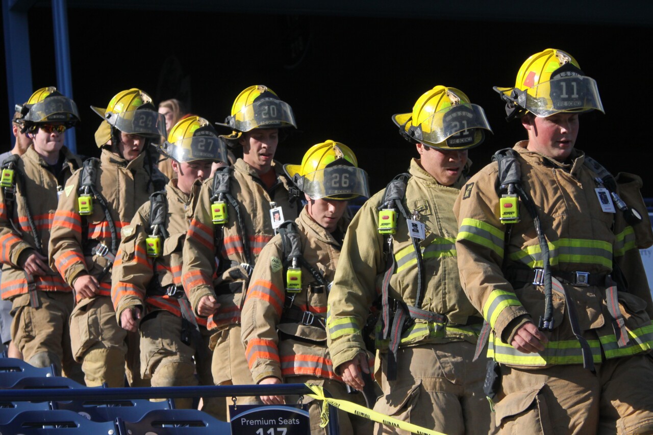 Fire fighters in full gear - Grand Rapids 9.11 Memorial Stair Climb