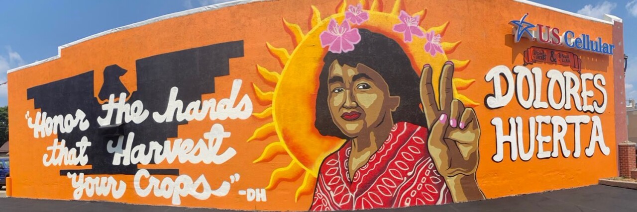 The Dolores Huerta mural sits on Cesar Chavez Drive on Milwaukee's south side 