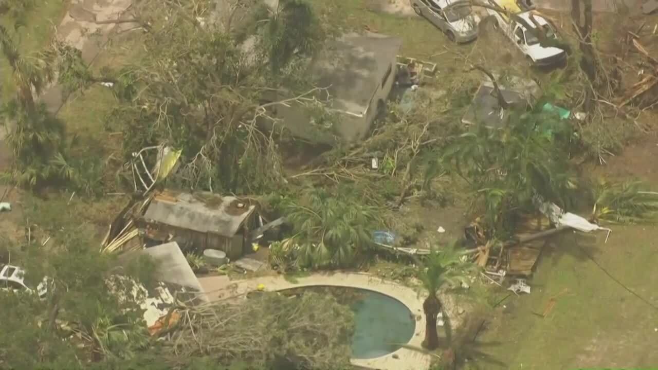 Chopper 5 view of tornado damage at Brenda Lane and Ellison Wilson Road in Palm Beach Gardens, April 30, 2023