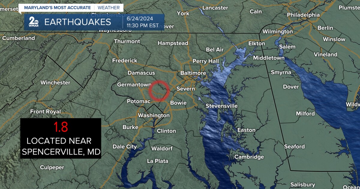 A small earthquake has been reported in Maryland