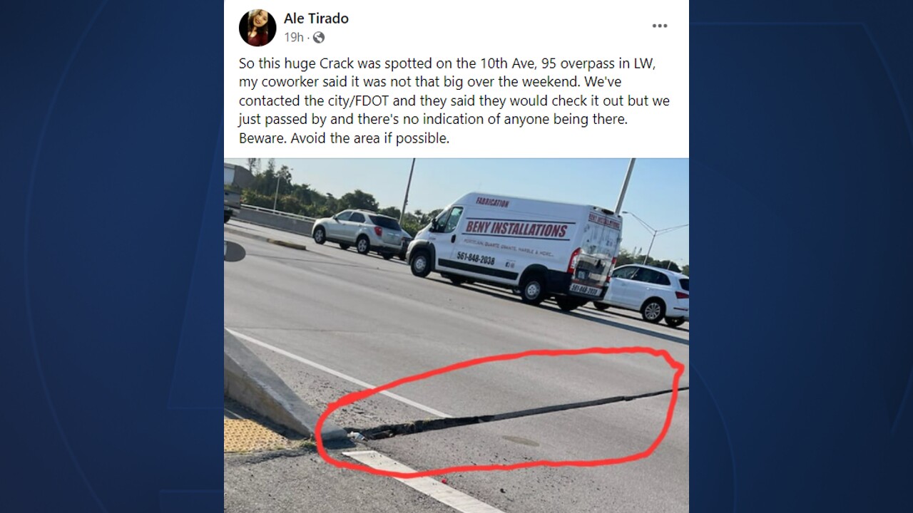 A post on the Lake Worth Local Facebook page on March 29, 2022 about a crack on the 10th Avenue North overpass in Lake Worth Beach.jpg