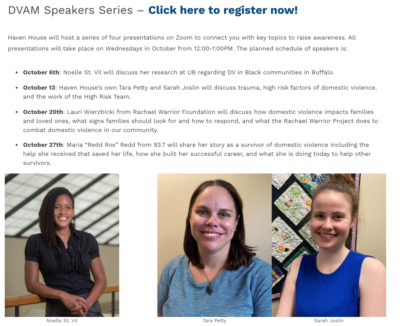 The Domestic Violence Awareness Month speaker series runs through the end of the month