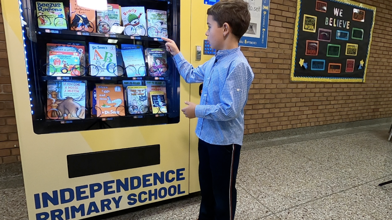 Independence Primary School promotes reading with book vending machine for students