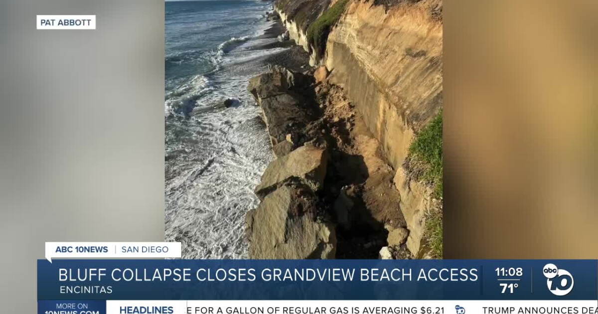 Bluff collapse closes access to Grandview Beach, the same site where 3 people died in 2019