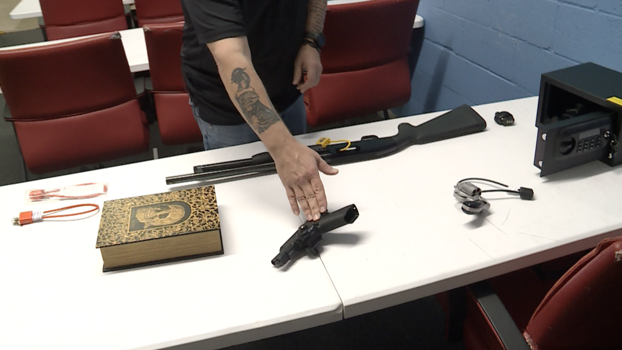 Gun locks and storages devices on a table