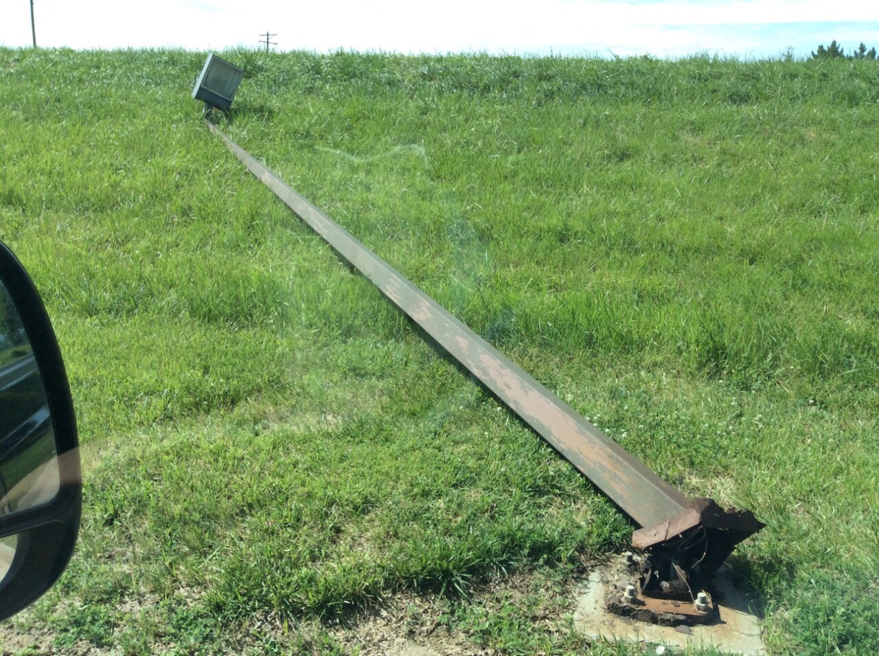 A street lamp snapped at Offutt AFB due to a tornado