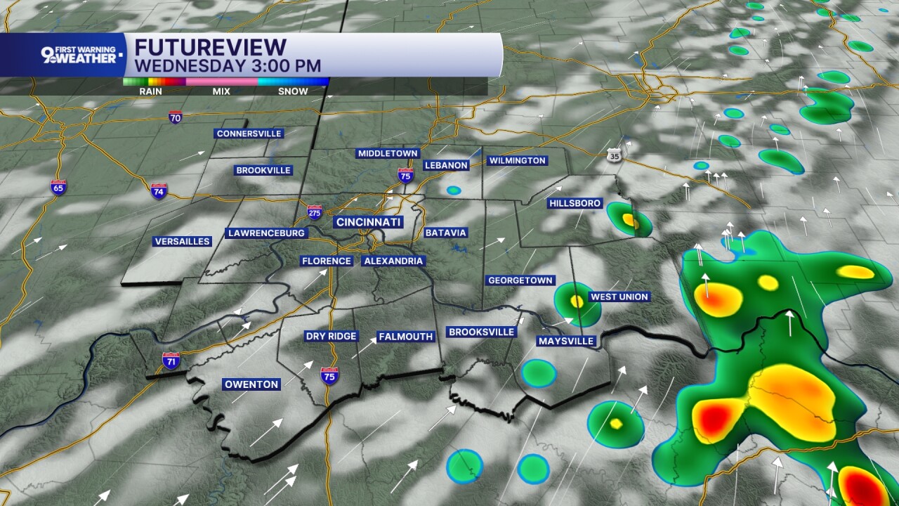 Isolated storms Wednesday afternoon to the east