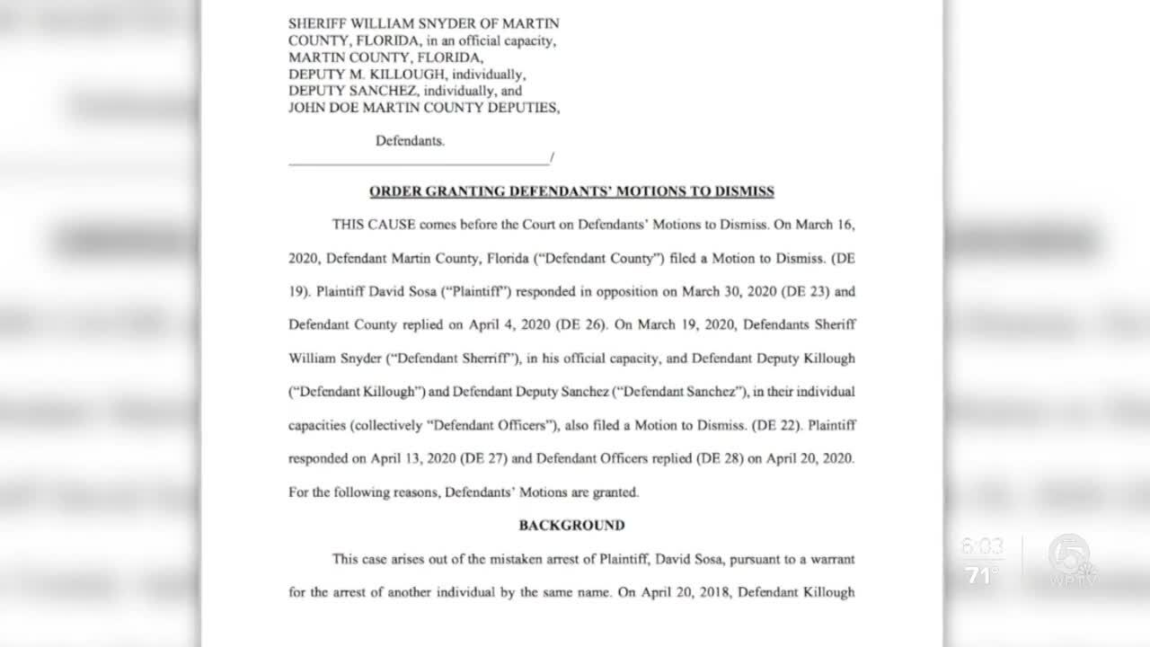 Order granting motion to dismiss lawsuit filed on behalf of David Sosa
