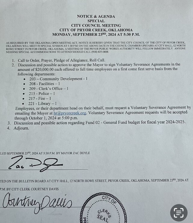 Pryor September 24, 2024 city council meeting agenda.jpeg