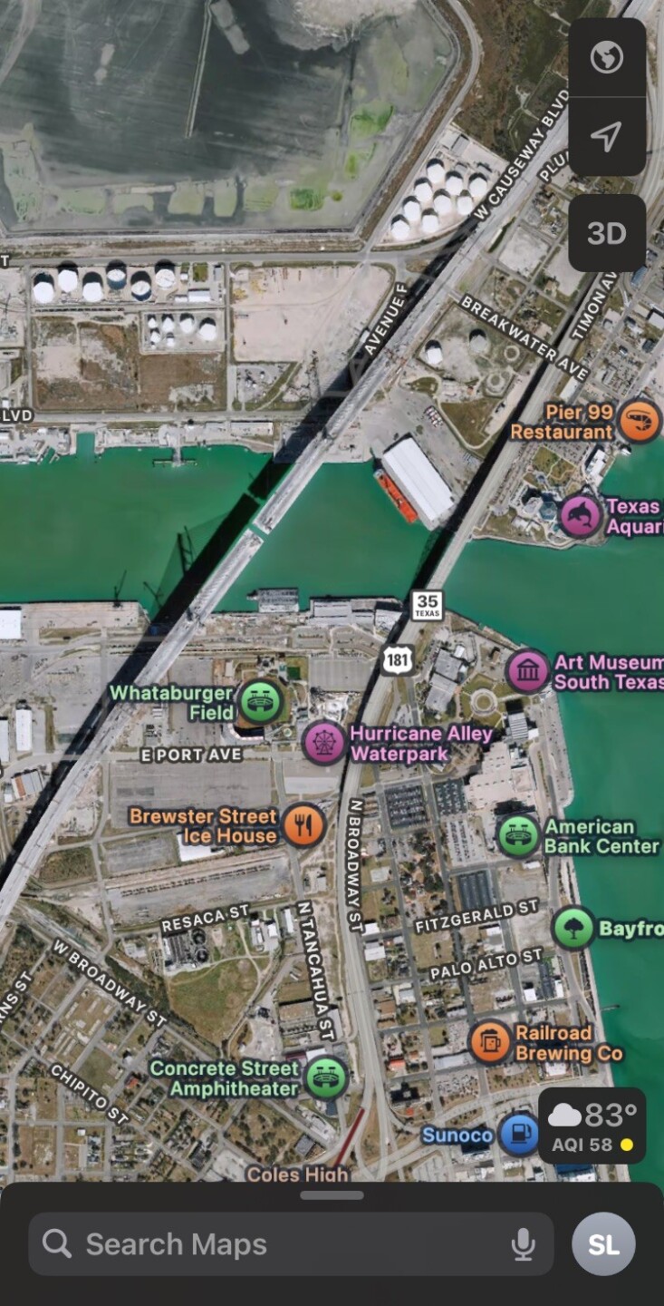 Apple Maps shows partial completion of the new Harbor Bridge