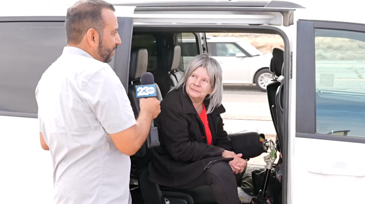 23ABC Neighborhood News Reporter Steve Virgen interviewing Carol Kraft, a California City Resident about the efforts of Safe Haven Kids League