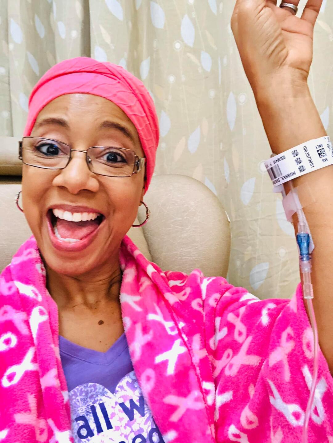 Sherry Hughes posted this photo of herself on Facebook on Nov. 8, 2019. It shows her getting chemotherapy.