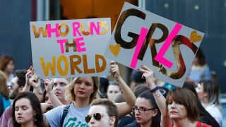 Women protest in Australia on International Women's Day.