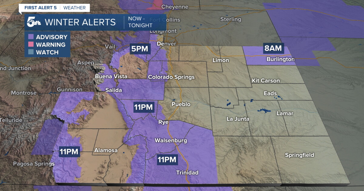 Snow showers and icy roads today in southern Colorado