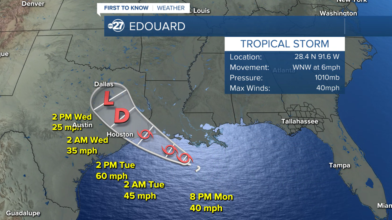Edouard forecast track (8pm 08/31/2026)