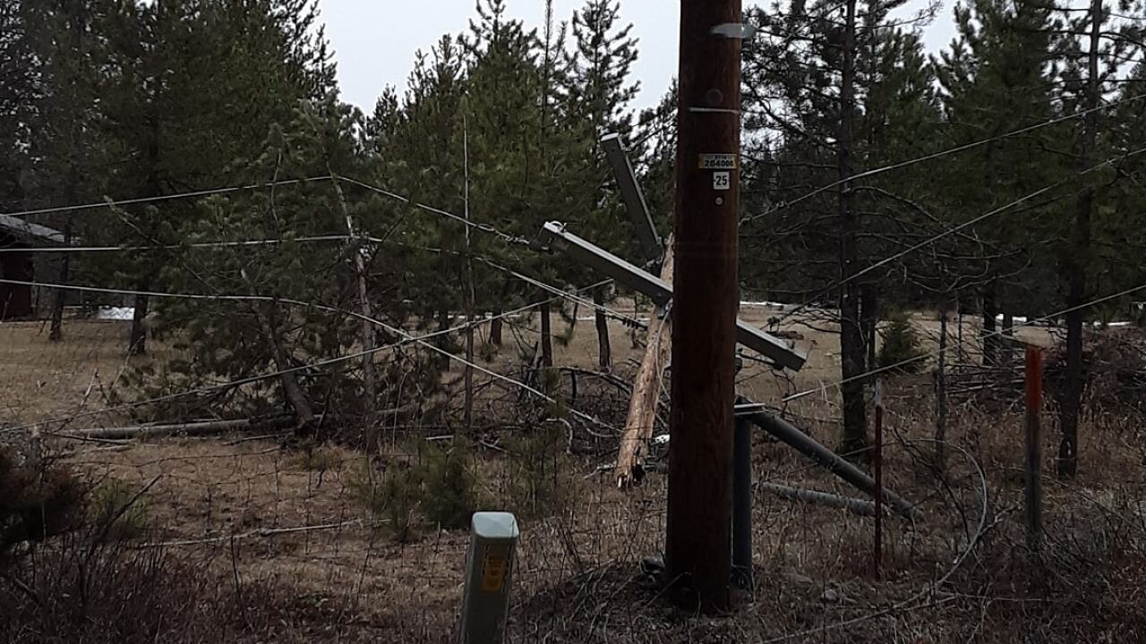 Power pole snapped on HWY 83 near Ferndale Friday (courtesy: Dale Gnarwhale)