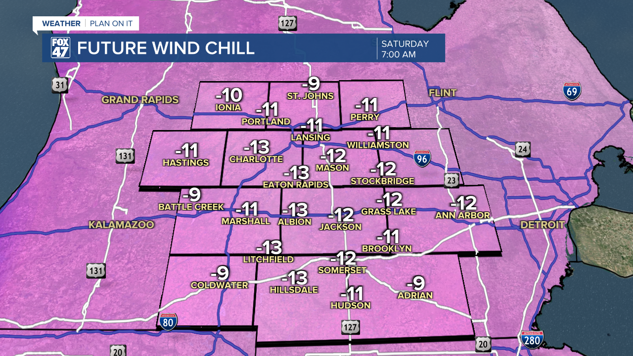 Feels like temperatures down to -10 to -15 degrees by Saturday morning