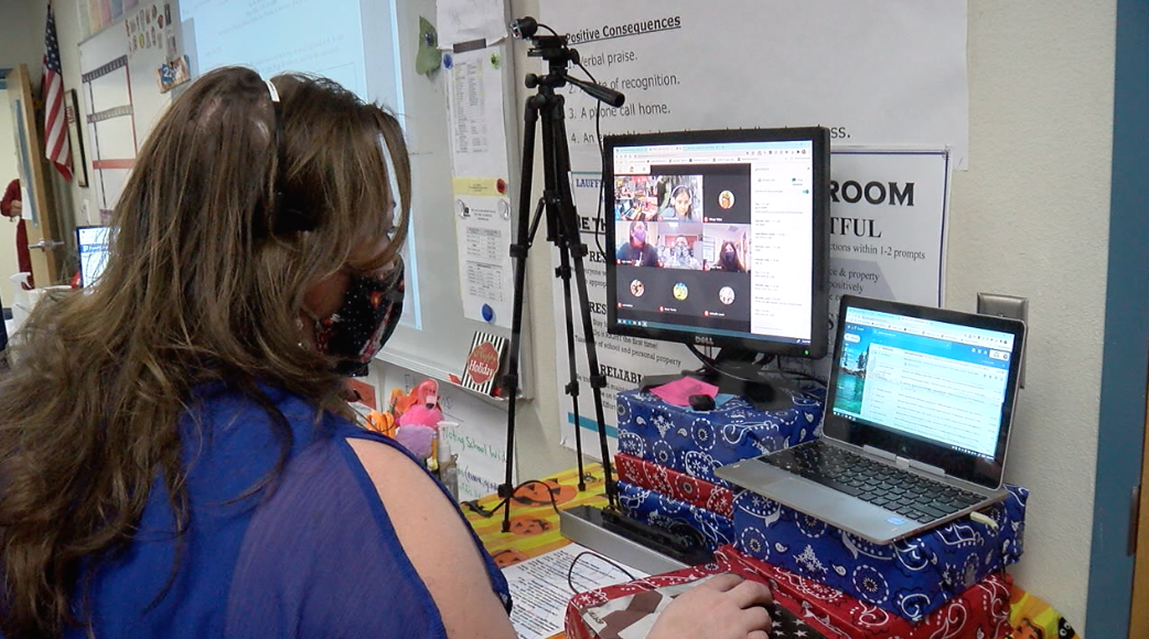 Teacher during remote learning at Lauffer Middle School