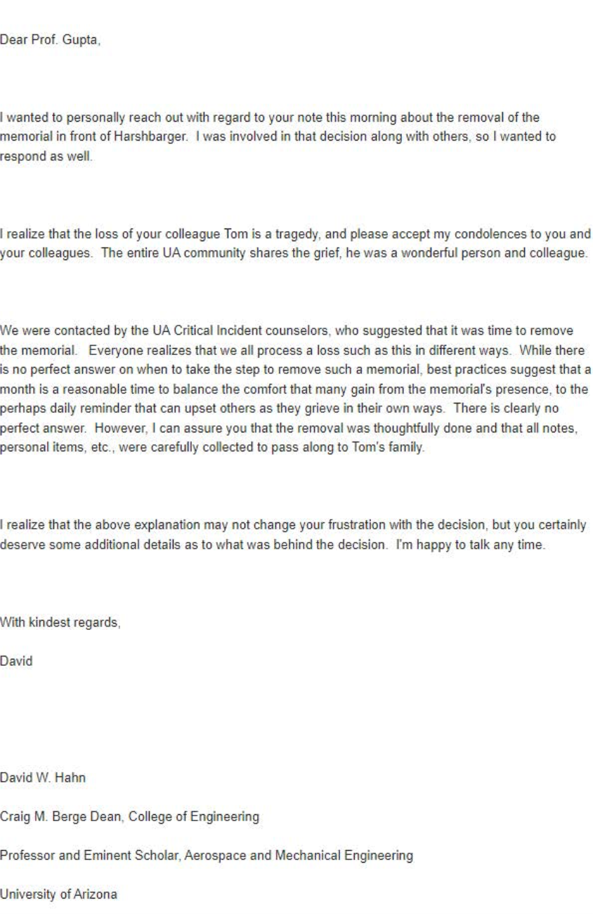 Response to professor