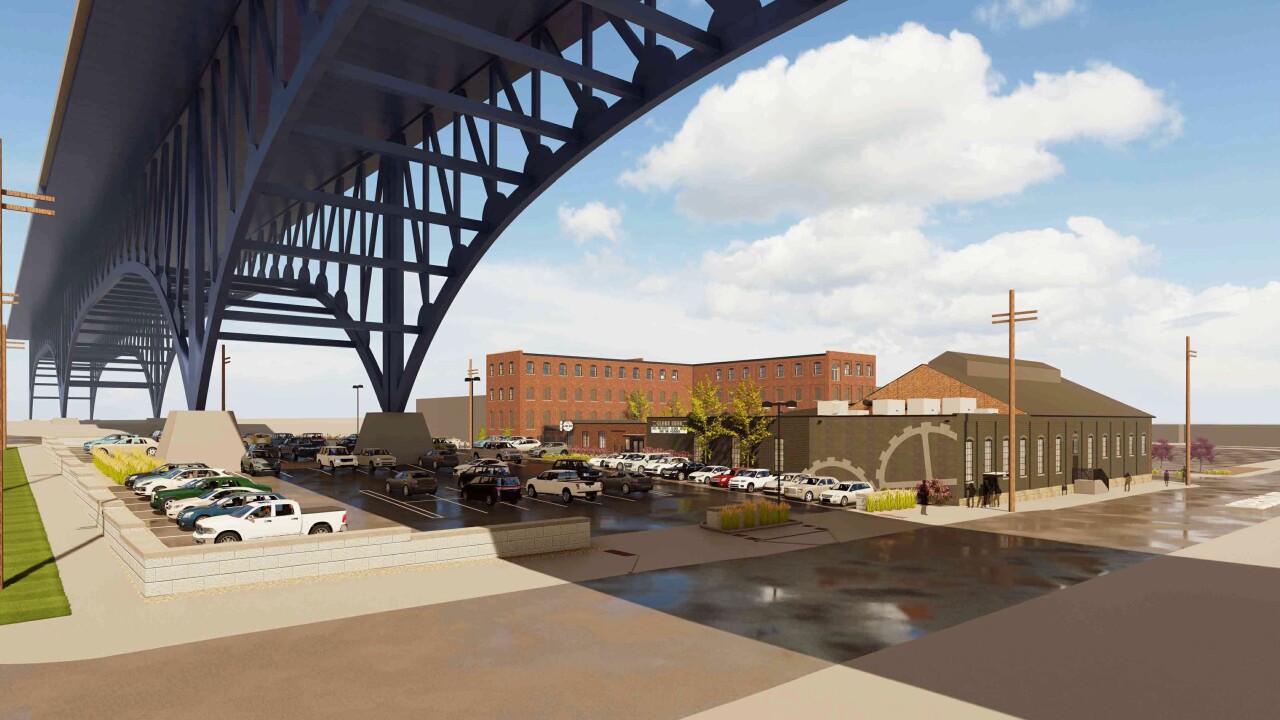 A rendering shows the proposed Globe Iron concert venue on the West Bank of the Flats.