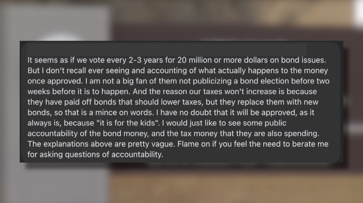 Comment from Jenks Chit Chat group