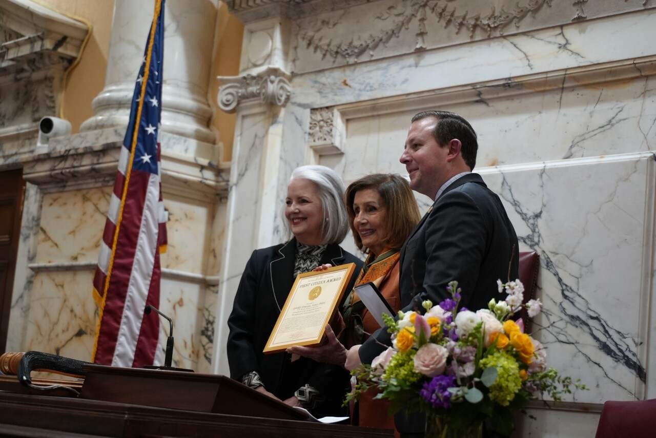 Pelosi in the Maryland Senate with her award