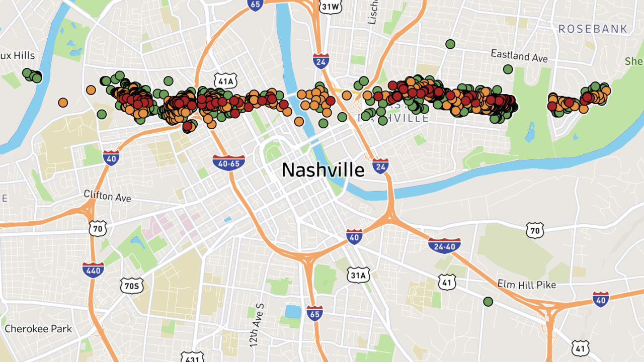 Interactive map shows path of damage from tornadoes across Davidson County