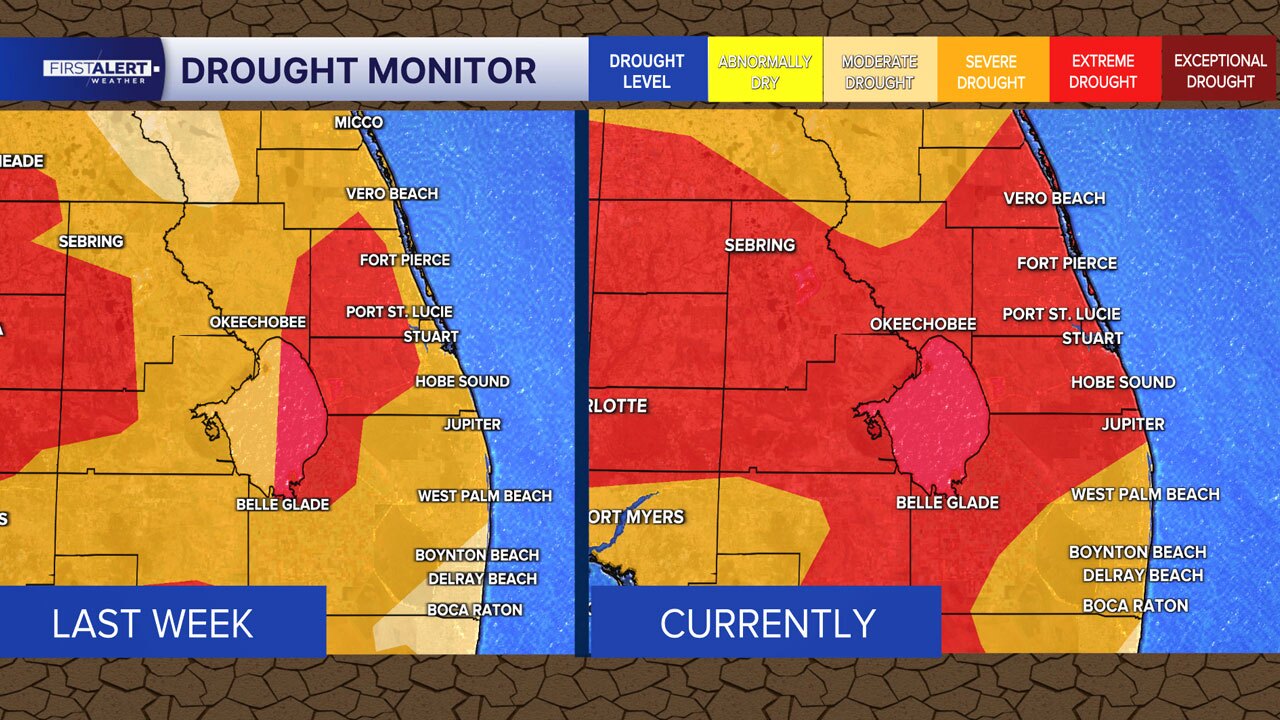 Comparison of drought numbers in Florida from Feb. 12, 2026, to Feb. 19, 2026.