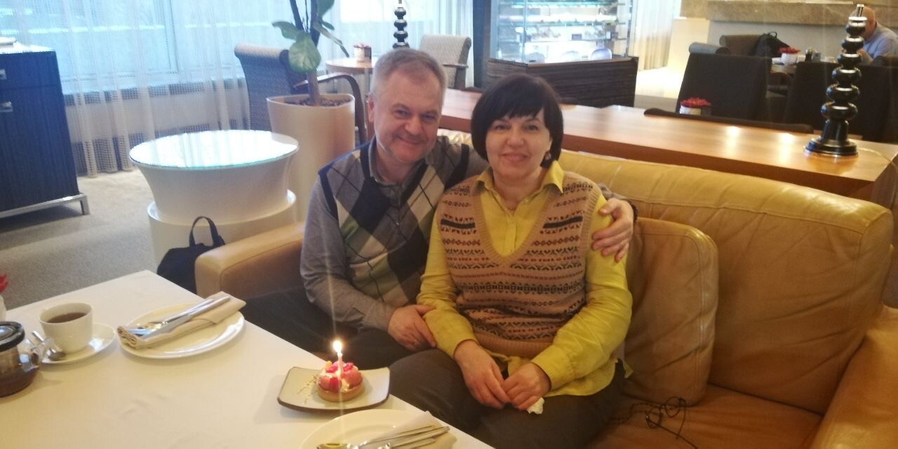 Alena Yarmolyuk and her husband at a Ukraine Cafe