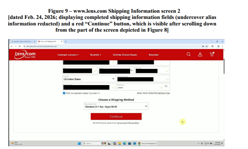 Lens.com checkout page