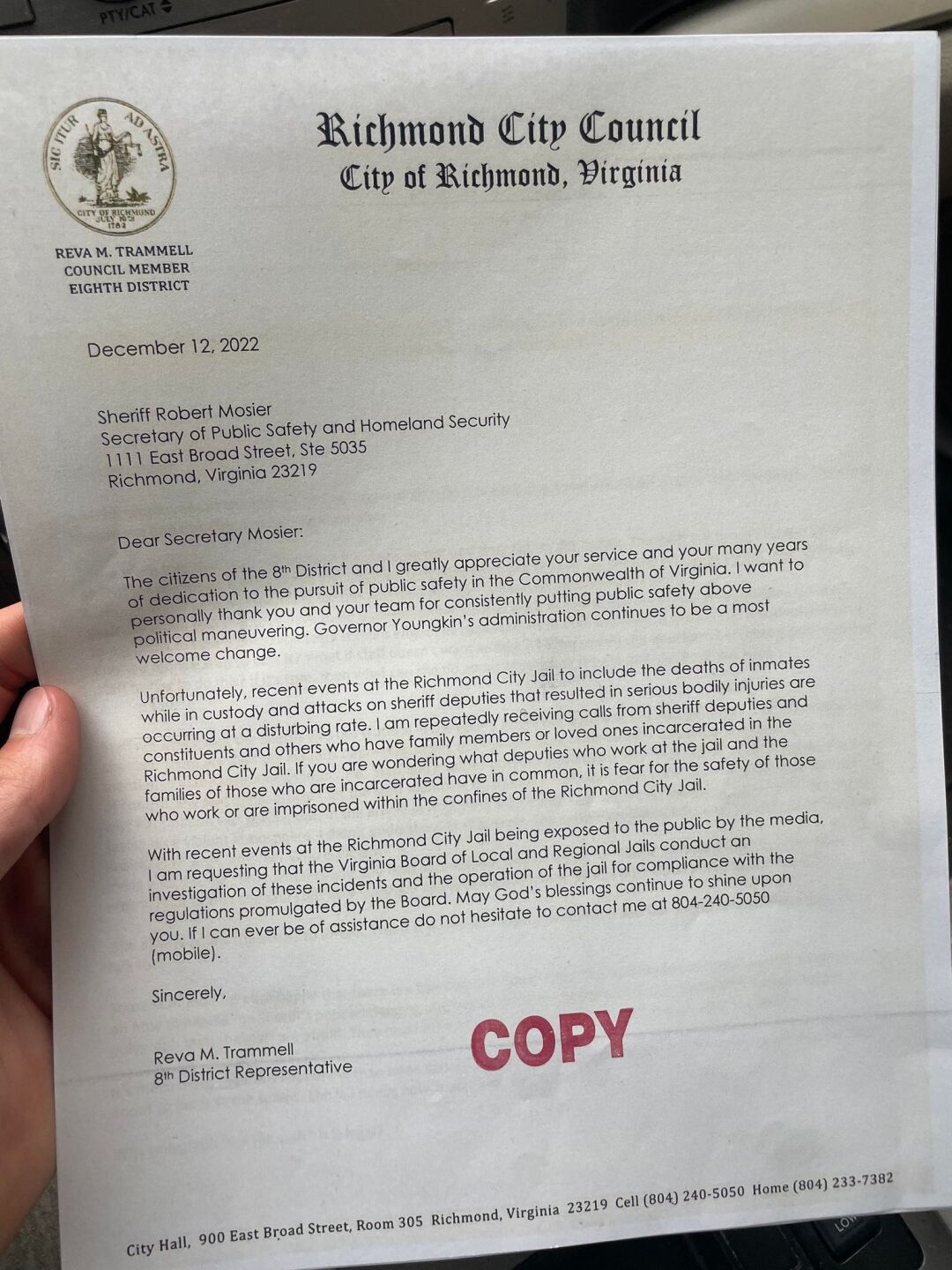 Letter from Reva Trammell to