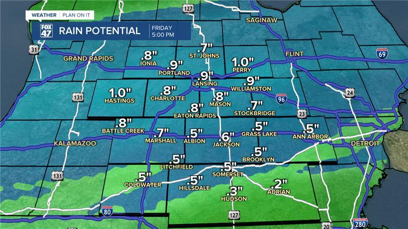 Showers on Friday could drop around an inch of rainfall through the morning hours still with low flood concern