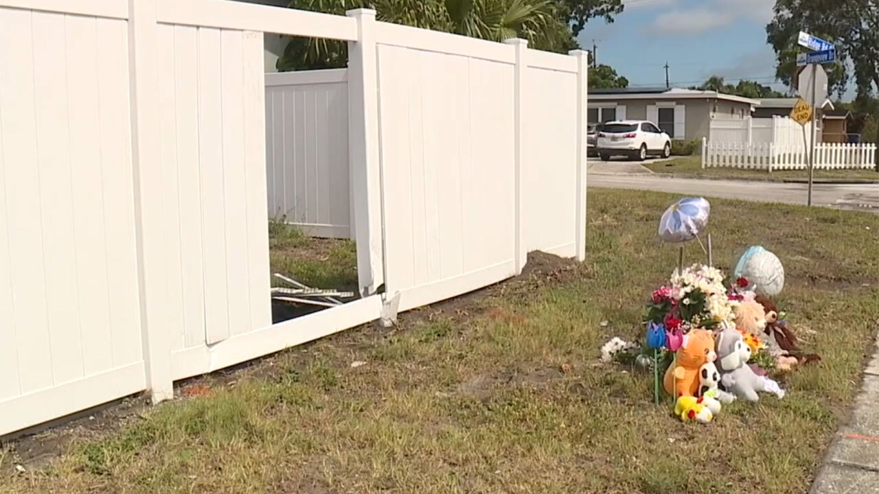 A memorial was set up at the intersection of Orangeview Drive and Ridge Road following a crash on May 10 in Largo, Florida, that killed three people.