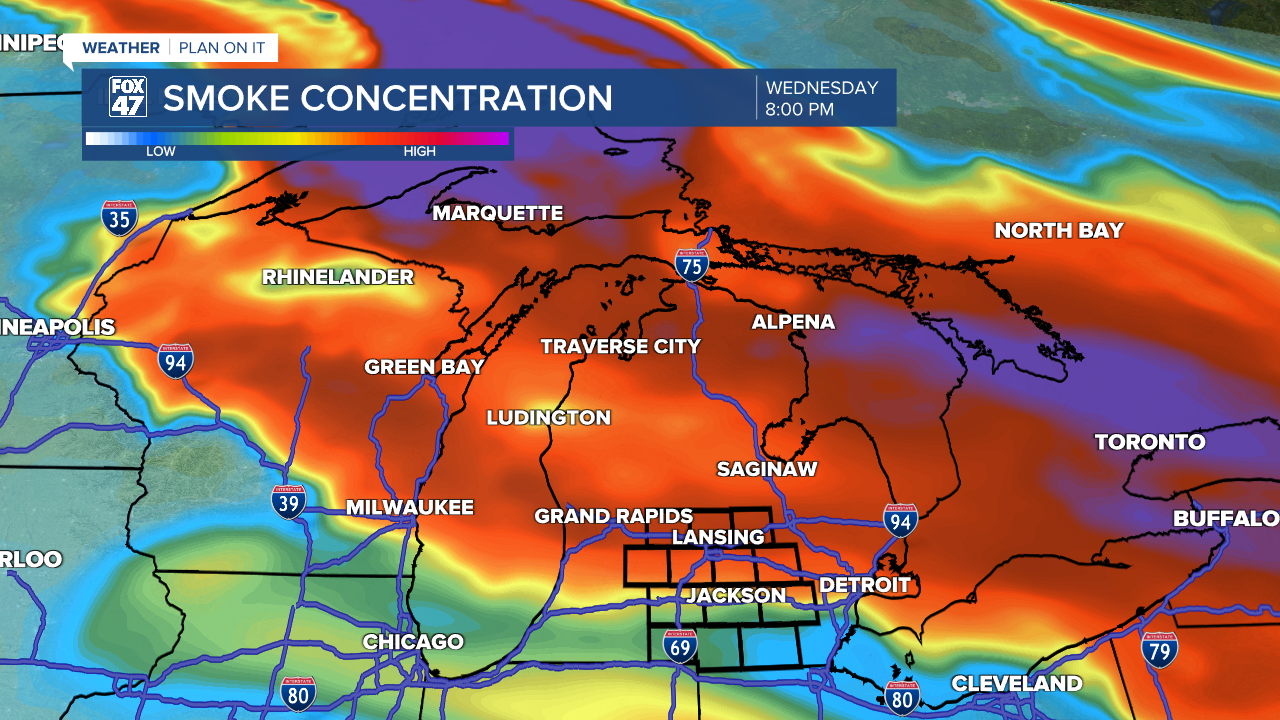 Surface level smoke enters our area during the afternoon hours and lingers into Thursday dropping air quality