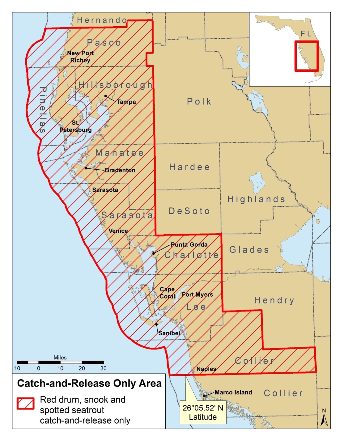 Snook, red drum and spotted seatrout catch-and-release map