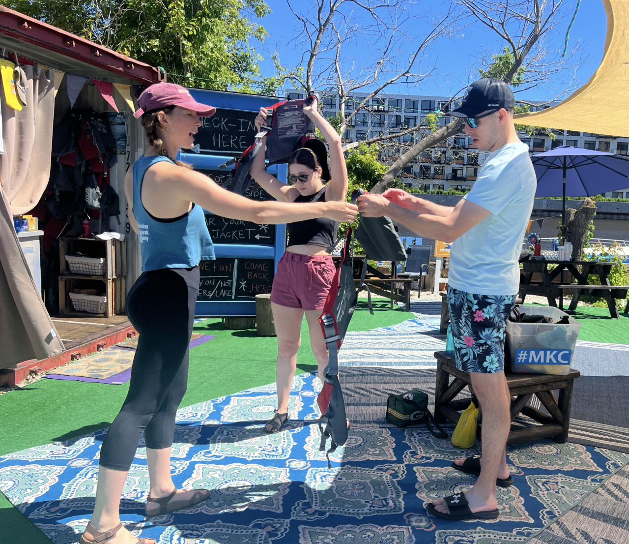 Peter Preston checks out a life jacket before hitting the water