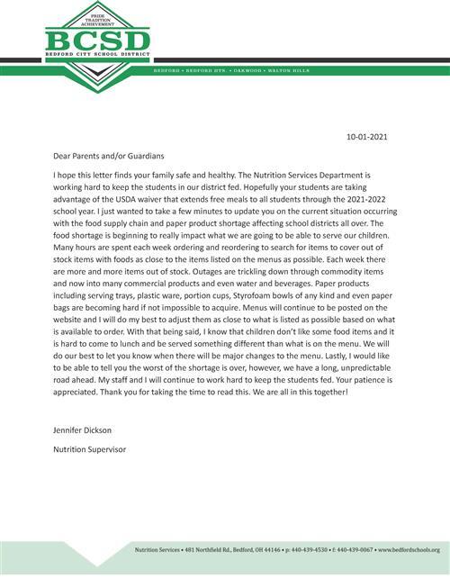 bedford schools food