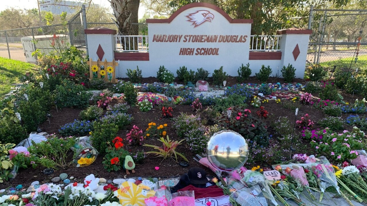 A memorial at Marjory Stoneman Douglas High School in Parkland on Feb. 14, 2022.jpg