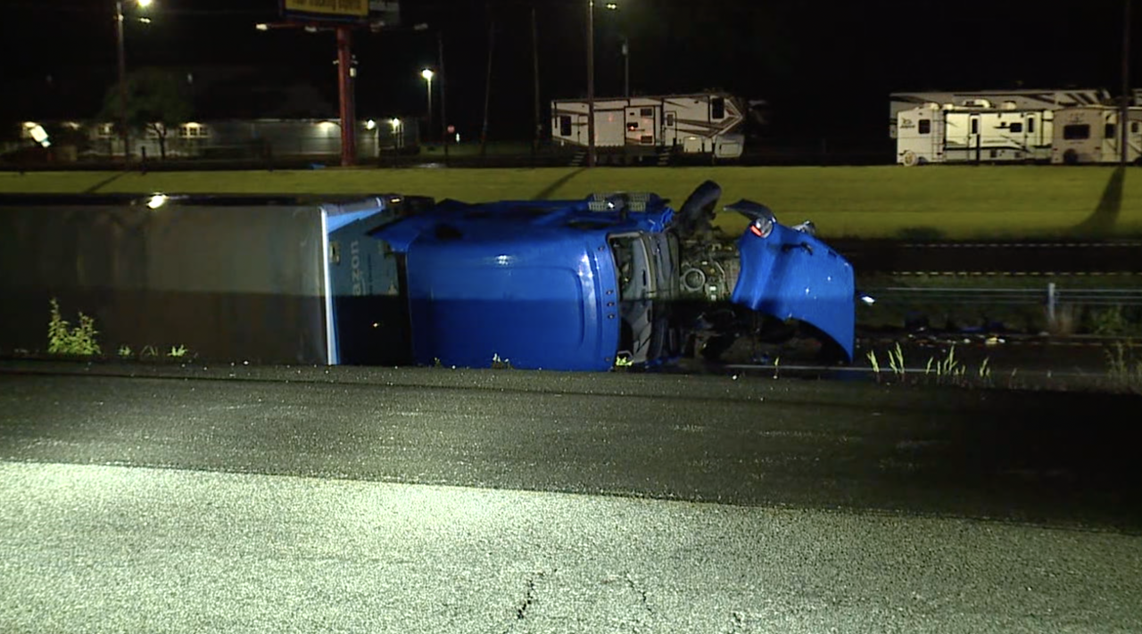 Overturned semi truck